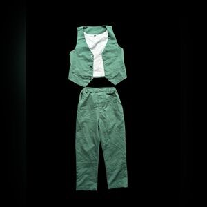 ✨Green linen vest and pants set for boys✨
